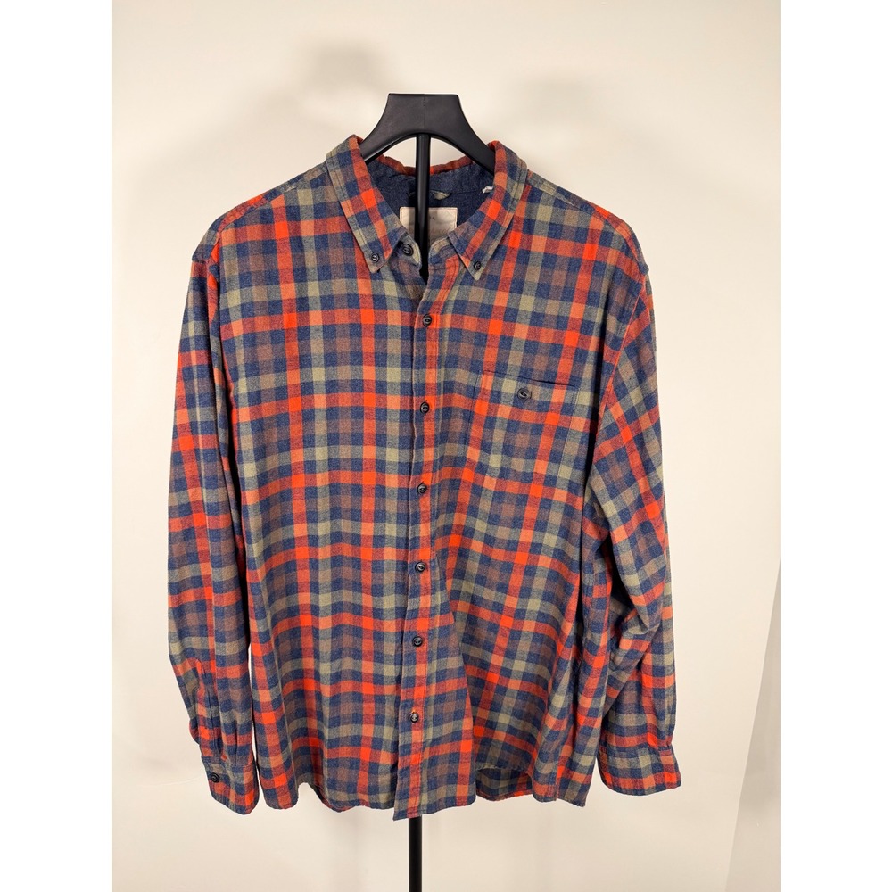 Weatherproof Vintage Mens XXL Flannel Shirt Plaid Button Down Orange Blue
